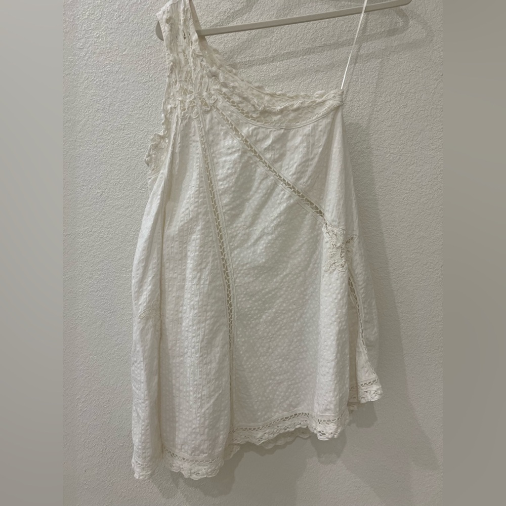 Free People Asymmetrical Embellished Mini Dress Cream